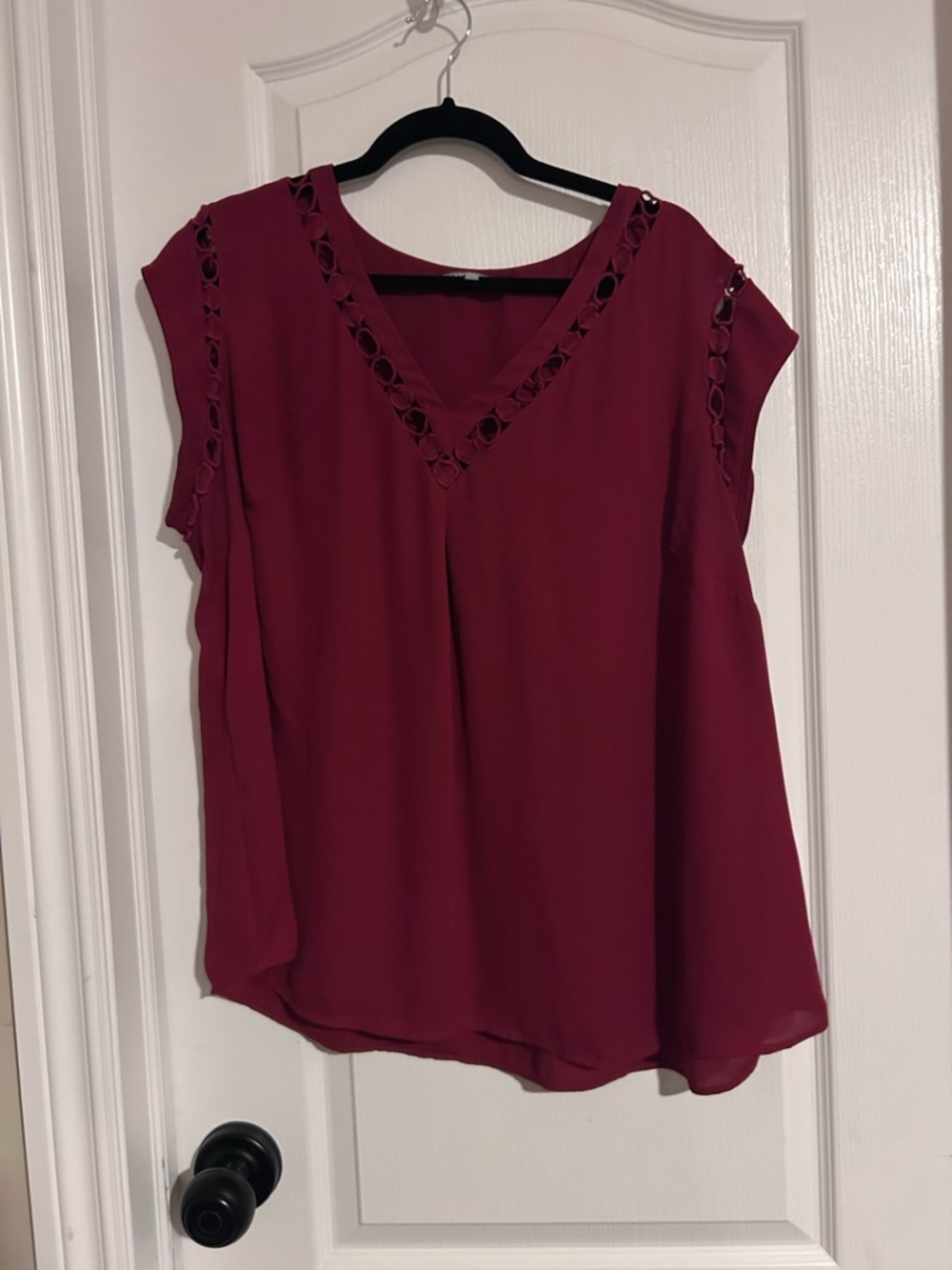 Daniel Rainn V-Neck Cap Sleeve Blouse in Berry